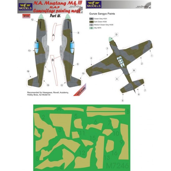 1/72 Mustang Mk.III RAF Part III Camo Mask for Eduard/Hasegawa/Revell/Academy