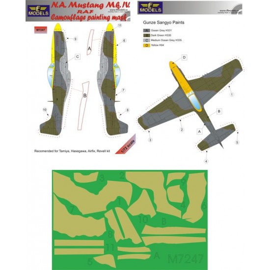 1/72 N.A. Mustang Mk.IV RAF Camo Mask for Eduard/Tamiya/Hasegawa/Airfix/Revell