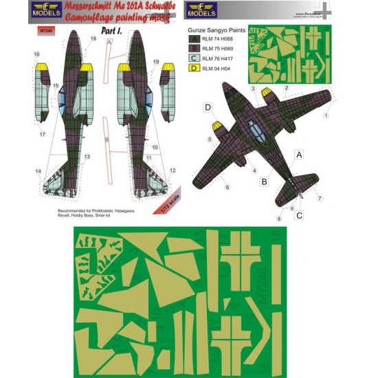 1/72 Messer Me 262A Schwalbe Part I. Camo Mask for Hasegawa/Revell/Hobby Boss
