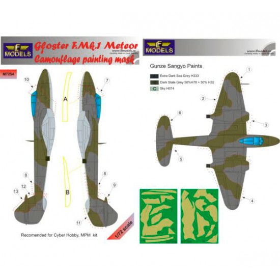1/72 Gloster Meteror F.Mk.I Camouflage Painting Mask for Cyber Hobby/MPM kit