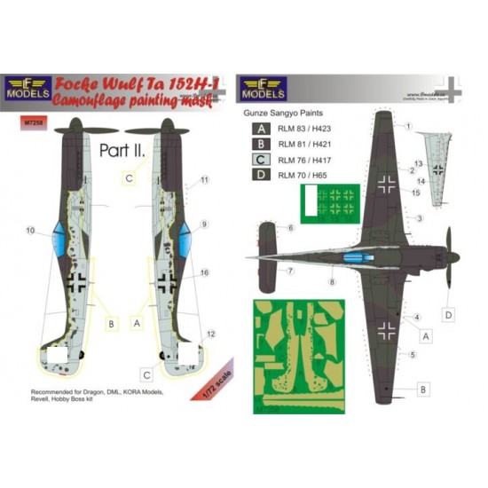 1/72 Focke Wulf Ta 152H-1 II. Camo n Insignia Marking Mask for Dragon/Revell