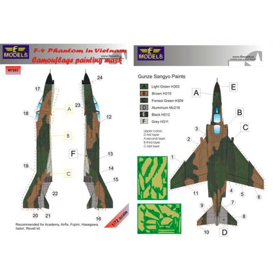 1/72 F-4 USAF in Vietnam Camo Mask for Academy/Airfix/Fujimi/Hasegawa/Italeri