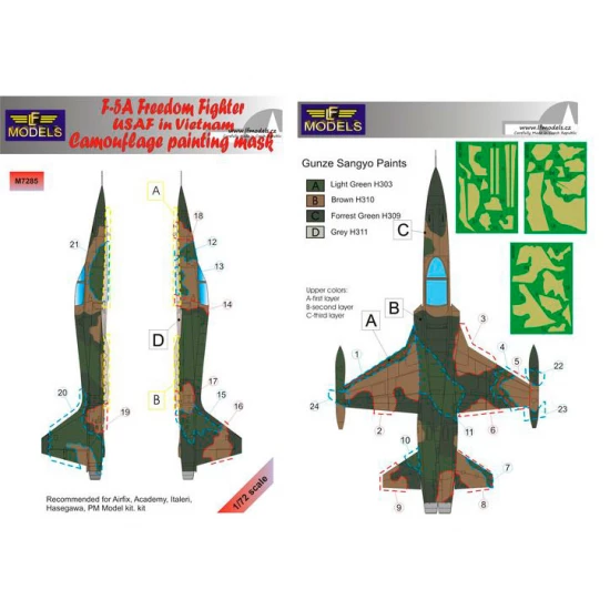 1/72 F-5A Freedom Fighter USAF in Vietnam Camo Mask for Airfix/Academy/Italeri
