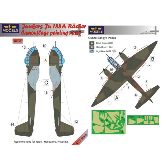 1/72 Junkers Ju 188A Racher Camo Painting Mask for Italeri /Hasegawa/Revell kit