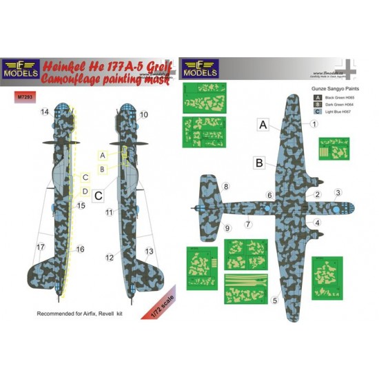 1/72 Heinkel He 177A-5 Greif Camouflage Painting Mask for Airfix/Revell kit