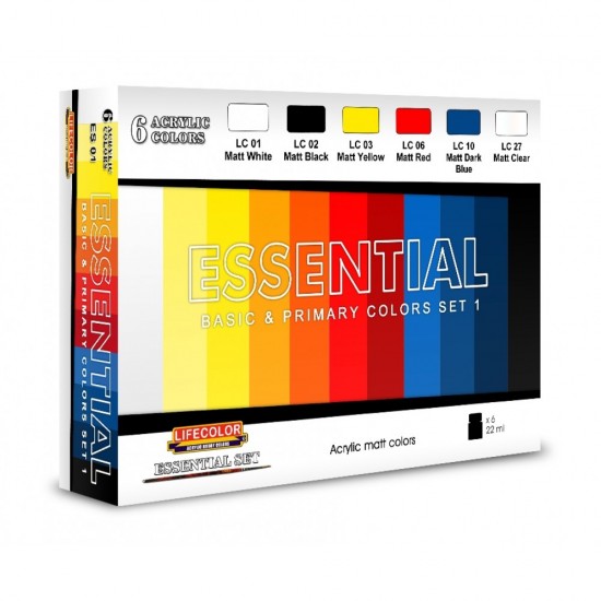 Acrylic Paint Set - Essential Basic & Primary Colours Vol.1 (6x 22ml)