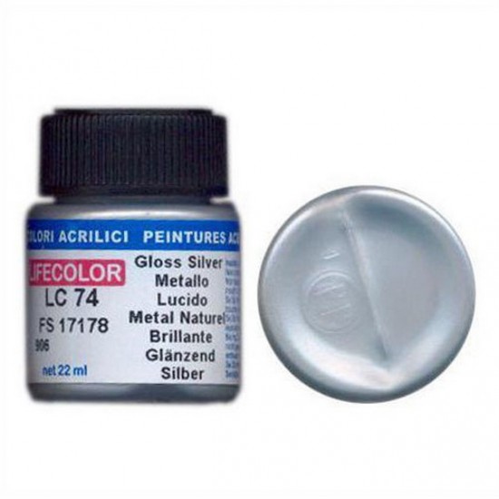 Color 17178 LifeColor Acrylic Paint - Gloss Silver (22ml) FS 17178 | BNA Model World