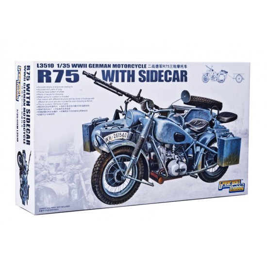 1/35 WWII German Motorcycle R75 Motorcycle + Sidecar & Trailer