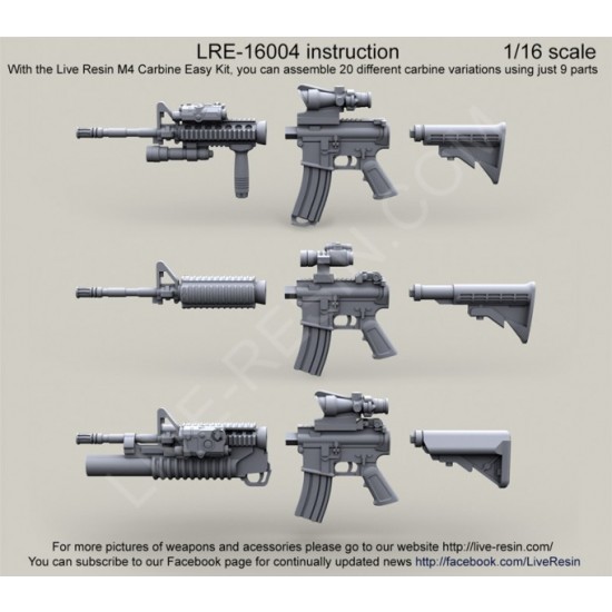 1/16 US Army M4 Carbine Easy Kit (3 guns) Live Resin LRE16004