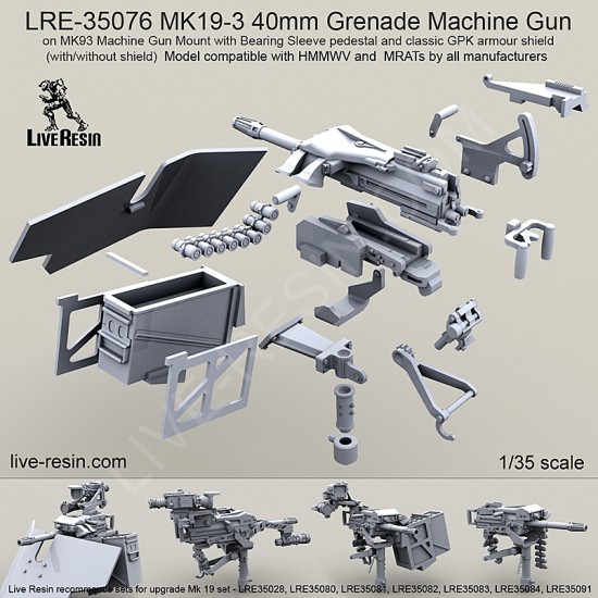 1/35 MK19-3 40mm Grenade Machine Gun on MK93 Mount w/Bearing Sleeve Pedestal&GPK Shield