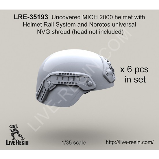 1/35 Uncovered MICH 2000 Helmet w/Rail System & Norotos Universal NVG Shroud (6 sets, No head)