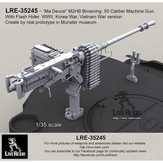 1/35 WWII M2HB Browning .50 Calibre Machine Gun with Flash Hider in Korean War,Vietnam War