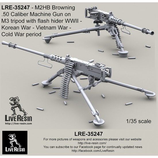 1/35 WWII M2HB .50 Calibre Machine Gun on M3 Tripod with Flash Hider in Korean/Vietnam War
