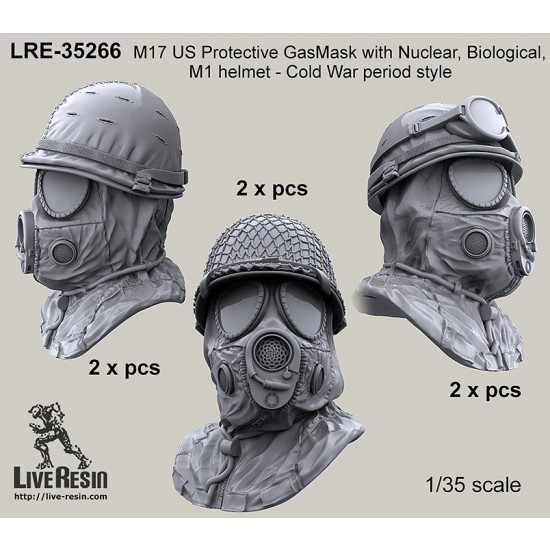 1/35 US Protective Gas Masks M17 with Nuclear, Biological, M1 Helmet in Cold War