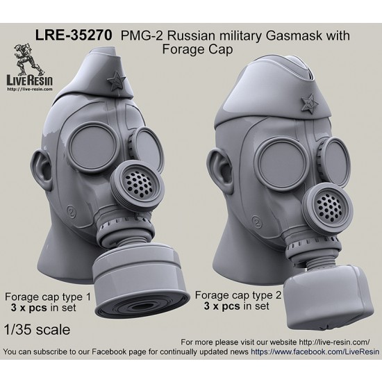1/35 Russian Military Gas Masks PMG-2 with EO-18K - EO-62K Filter and Forage Cap