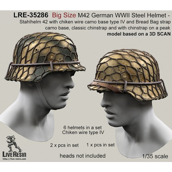 1/35 WWII German Stahlhelm 42 w/Bread Bag Strap & Chiken Wire Camo Base Type IV (Big Size)