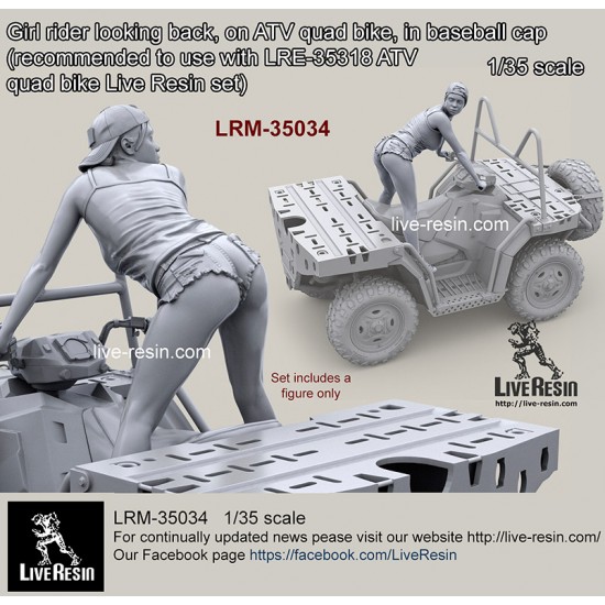 1/35 Girl Rider Looking Back on ATV Quad Bike in Baseball Cap