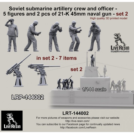 1/144 Soviet Submarine Artillery Crew & Officer #2 (5x figures & 2x 21-K 45mm naval gun)