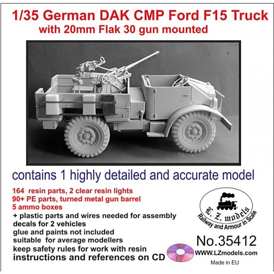 1/35 German DAK CMP Ford F15 Truck w/20mm Flak 30 Gun Mounted