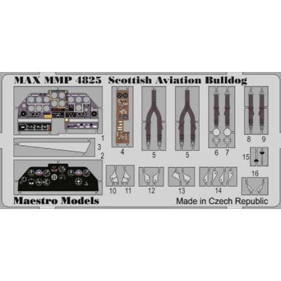 1/48 Scottish Aviation Bulldog Interior Detail Set for Tarangus kit (1 Photo-Etched Sheet)
