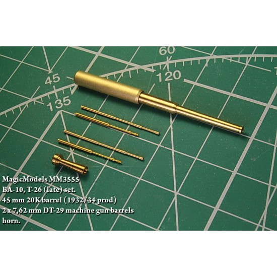 1/35 BA-10/T-26 (late) Barrels set - 7.62mm DT-29 (2pcs) & 45mm 20K (1932/34 prod) w/Horn