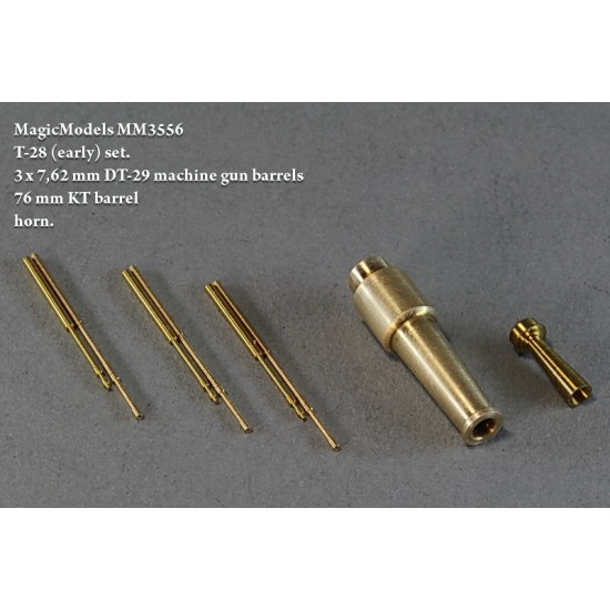 1/35 T-28 (early) set - 7.62mm DT-29 Machine Gun Barrels (3pcs), 76mm KT Barrel & Horn