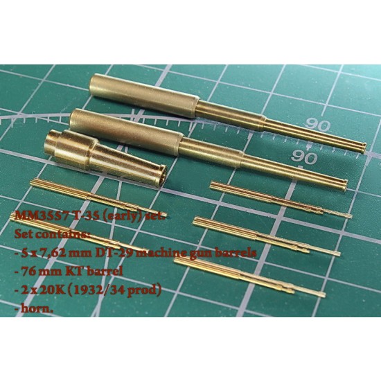 1/35 T-35 (early) Barrels - 7.62mm DT-29 (5pcs), 76 mm KT, 20K (1932/34 prod, 2pcs) w/Horn