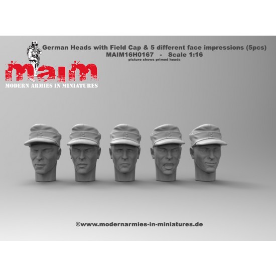 1/16 German Wehrmacht Heads W/Fieldcap Set (5 Heads) 