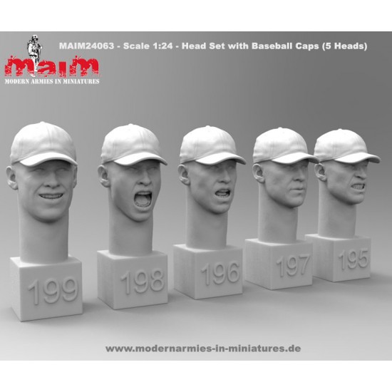 1/24 Character Heads Set with Baseball Caps