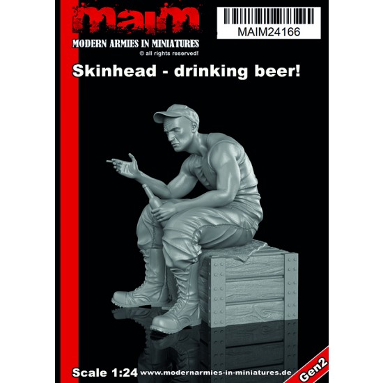 1/24 Skindhead with Cap Sitting + Drinking Beer