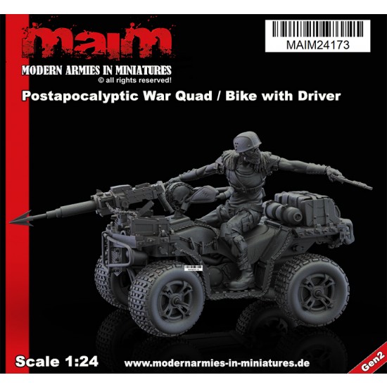1/24 Postapocalyptic War Quad/Bike with Driver (3D printed) Resin Model Kit