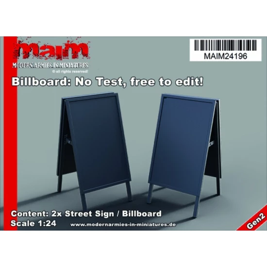 1/24 Billboard / Street Sign (2pcs, no Text, free to Edit)