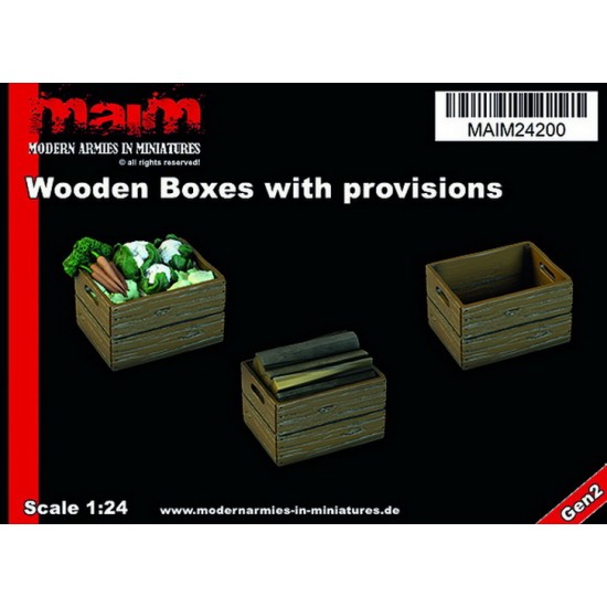 1/24 Wooden Boxes Set with Provisions (3pcs, resin)
