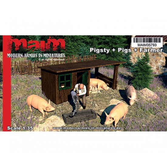 1/35 Pigsty/Shed, 4 Pigs & Farmer