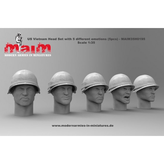 1/35 US Vietnam Head Set with 5 Different Emotions (5 Heads, resin)