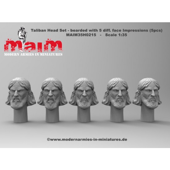 1/35 Taliban Head Set - Bearded with 5 Different Face Impressions (resin)