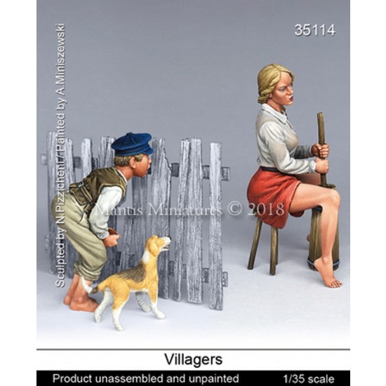 1/35 Country Boy Watching Girl Whipping Butter (2 figures w/dog)