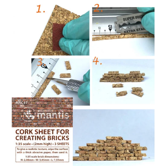 Cork Sheets for Creating Bricks (2mm high, 3 sheets)