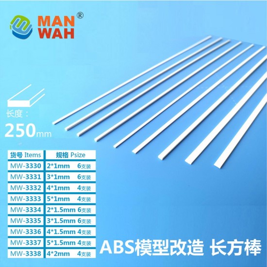 ABS Plastic Rectangular Tube (3 x 1.5 x 250mm, 6pcs)