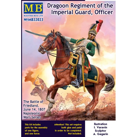 1/32 Napoleonic War Dragoon Regiment of the Imperial Guard, Officer (1 figure, 1 horse)