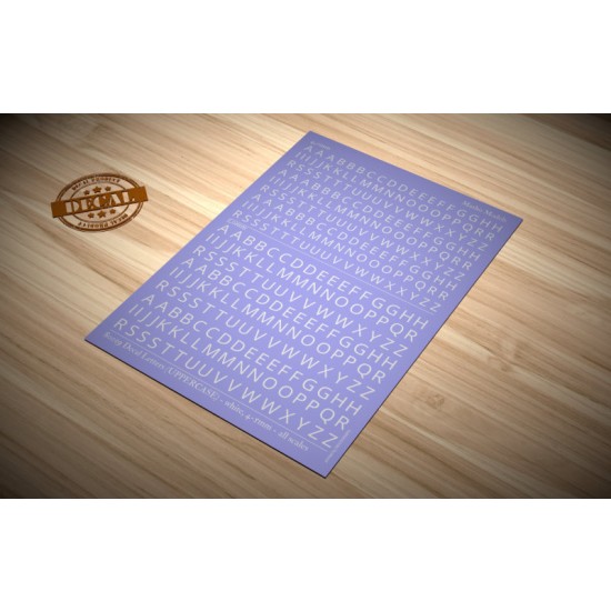 4mm - 5mm White UPPERCASE Letters Decal for All scales