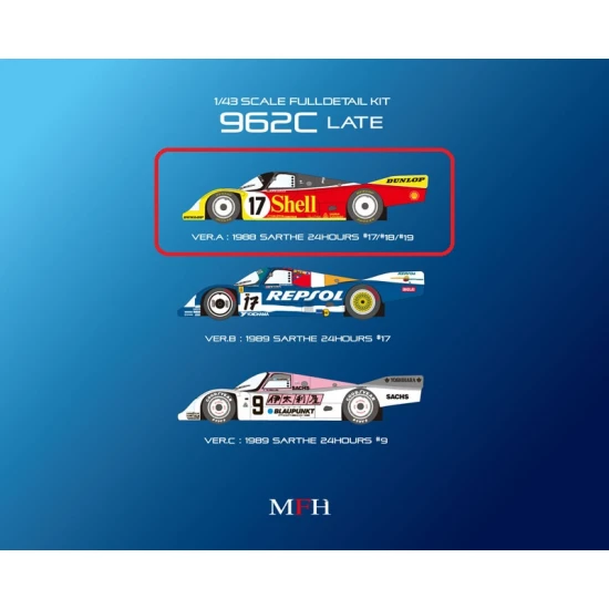 1/43 Multi-Material Kit: 962C (Late Type) Ver.A 1988 Sarthe 24h #17 #18 #19