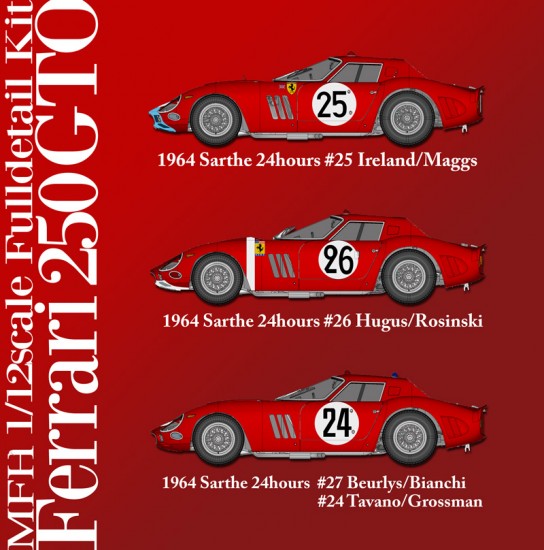 1/12 Ferrari 250GTO Ver.B - 1964 Sarthe 24hr Race #26 Hugus/Rosinski (Full Detail kit)