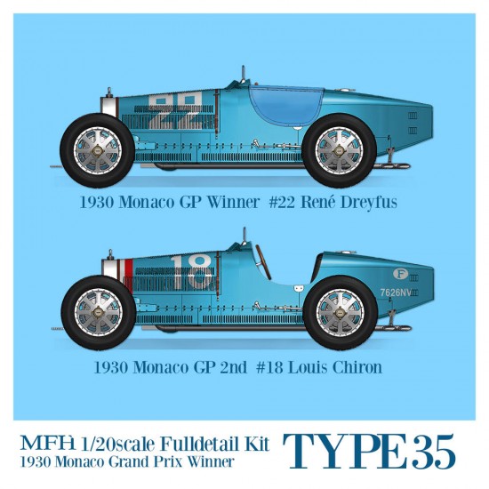 1/20 Bugatti Type 35 1930 Monaco GP Winner #22 Rene Dreyfus 2nd #18 Louis Chiron