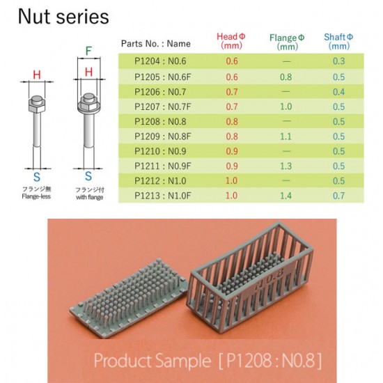 3D Printed Nut (head: 1.0mm, shaft: 0.5mm, 100pcs)