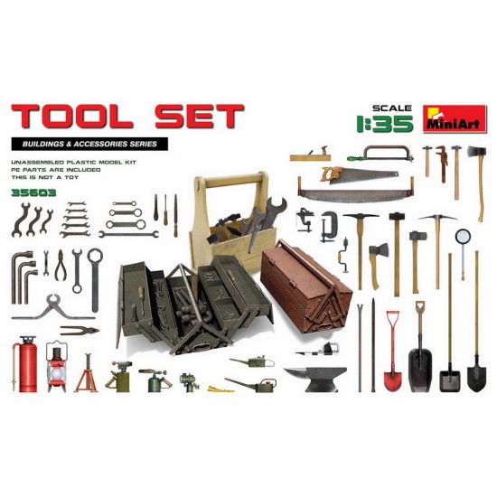 1/35 Tool Set: Oil Cans, Gas-Burners, Fire Extinguisher, Light Fixture, Wrenches and more