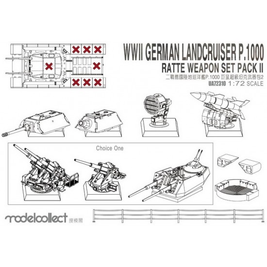 1/72 WWII Germany Landcruiser p.1000 Ratte Weapon Set [Pack II]