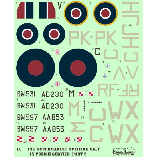1/48 Supermarine Spitfire Mk V in Polish service part II (decal)