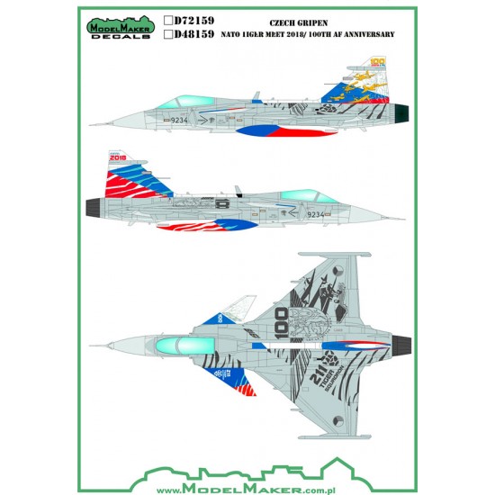 1/48 Czech Gripen 100 Years of Aviation / NTM 2018 Decal for Kitty Hawk/Italieri kit (decal)