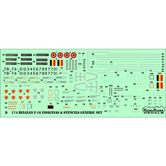 1/72 Belgian F-16 Inisignias and Stencils Generic set (decal)